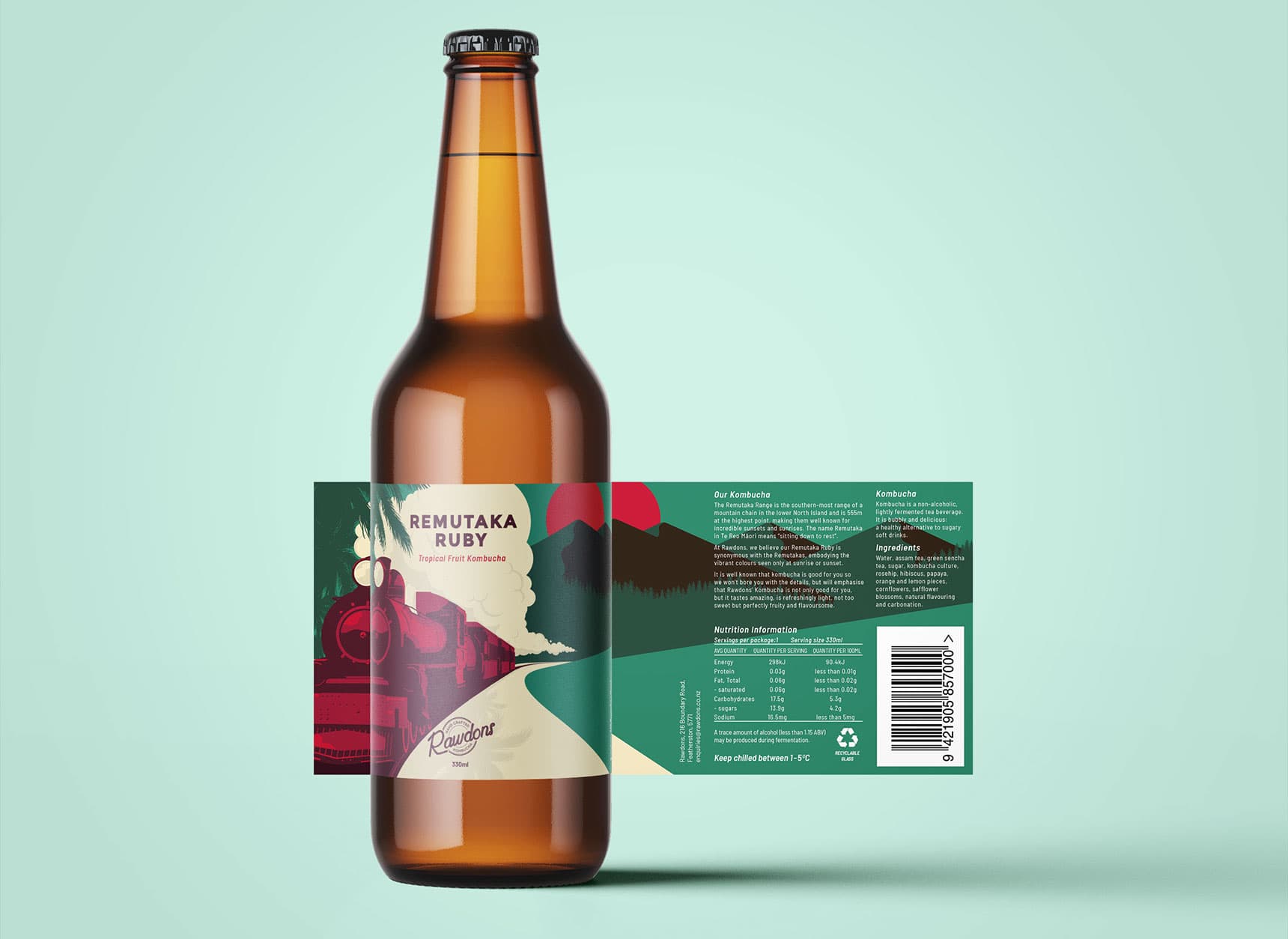 Rawdons Remutaka Ruby Kombucha Label Design