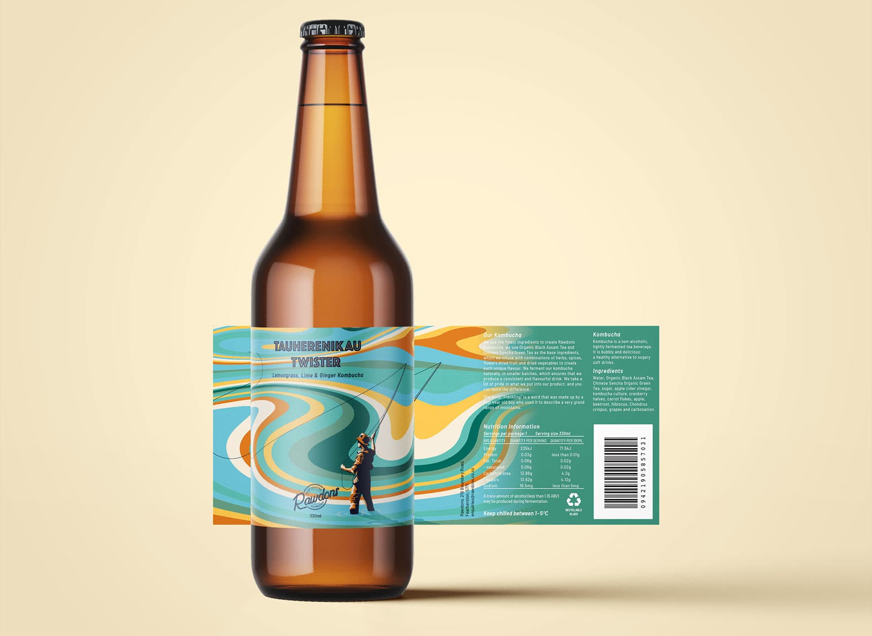 Rawdons Tauherenikau Twister Kombucha Label Design